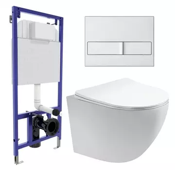 Комплект 3 в 1 инсталляция Berges Wasserhaus Novum L2 + Унитаз подвесной Акватек Европа AQ1900-00 + кнопка хром матовая