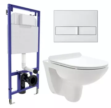 Комплект 3 в 1 инсталляция Berges Wasserhaus Novum L2 + Унитаз подвесной AQUAme AQM2008 + кнопка хром матовая