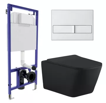 Комплект 3 в 1 инсталляция Berges Wasserhaus Novum L2 + Унитаз подвесной Aquanet Tavr-W BW 287011 + кнопка хром матовая