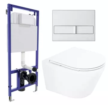 Комплект 3 в 1 инсталляция Berges Wasserhaus Novum L2 + Унитаз подвесной BelBagno Tre BB8001CHR/SC + кнопка хром матовая