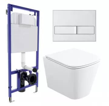 Комплект 3 в 1 инсталляция Berges Wasserhaus Novum L2 + Унитаз подвесной Enio Binario + кнопка хром матовая