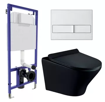 Комплект 3 в 1 инсталляция Berges Wasserhaus Novum L2 + Унитаз подвесной Esbano Aster ESUPASTEBM + кнопка хром матовая