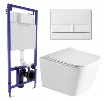 Комплект 3 в 1 инсталляция Berges Wasserhaus Novum L2 + Унитаз подвесной SantiLine SL-5007 + кнопка хром матовая