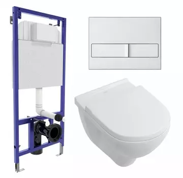 Комплект 3 в 1 инсталляция Berges Wasserhaus Novum L2 + Унитаз подвесной Villeroy & Boch O Novo Directflush + кнопка хром матовая
