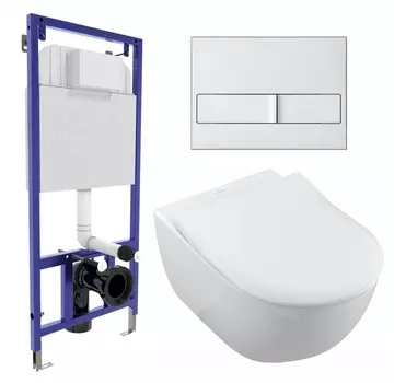 Комплект 3 в 1 инсталляция Berges Wasserhaus Novum L2 + Унитаз подвесной Villeroy & Boch Subway 2.0 5614R201 + кнопка хром матовая