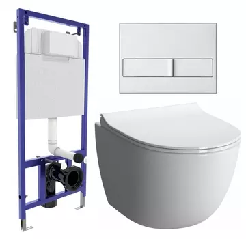 Комплект 3 в 1 инсталляция Berges Wasserhaus Novum L2 + Унитаз подвесной VitrA Sento 7748В003-0075 + кнопка хром матовая