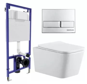 Комплект 3 в 1 инсталляция Berges Wasserhaus Novum L3 + Подвесной унитаз SinteSi BALTI + кнопка хром