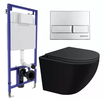 Комплект 3 в 1 инсталляция Berges Wasserhaus Novum L3 + Подвесной унитаз SinteSi EVI + кнопка хром