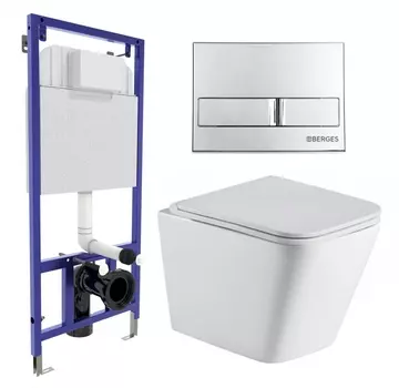 Комплект 3 в 1 инсталляция Berges Wasserhaus Novum L3 + Подвесной унитаз WeltWasser Gelbach 043 GL-WT + кнопка хром