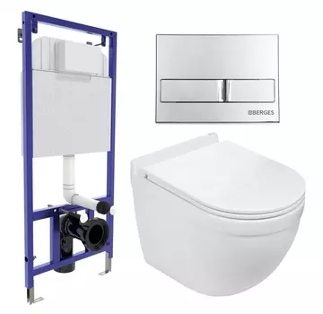 Комплект 3 в 1 инсталляция Berges Wasserhaus Novum L3 + Подвесной унитаз WeltWasser Heimbach 043 GL-WT + кнопка хром