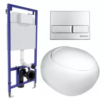 Комплект 3 в 1 инсталляция Berges Wasserhaus Novum L3 + Подвесной унитаз WeltWasser Jeckenbach + кнопка хром