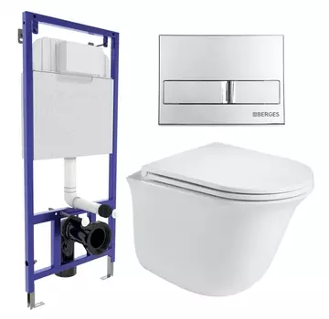 Комплект 3 в 1 инсталляция Berges Wasserhaus Novum L3 + Подвесной унитаз WeltWasser Telbach 004 GL-WT + кнопка хром
