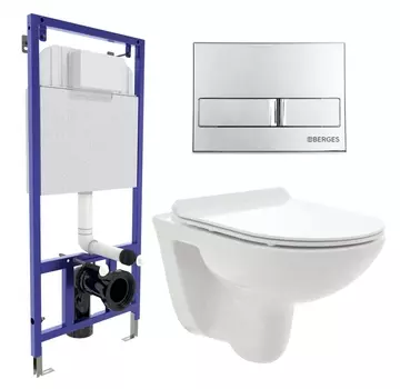 Комплект 3 в 1 инсталляция Berges Wasserhaus Novum L3 + Унитаз подвесной AQUAme AQM2008 + кнопка хром