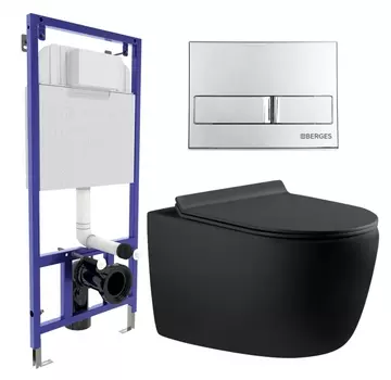 Комплект 3 в 1 инсталляция Berges Wasserhaus Novum L3 + Унитаз подвесной Aquanet Cetus 287008 + кнопка хром
