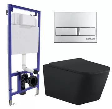 Комплект 3 в 1 инсталляция Berges Wasserhaus Novum L3 + Унитаз подвесной Aquanet Tavr-W BW 287011 + кнопка хром