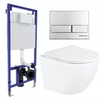 Комплект 3 в 1 инсталляция Berges Wasserhaus Novum L3 + Унитаз подвесной BelBagno Uno BB3105CHR/SC + кнопка хром