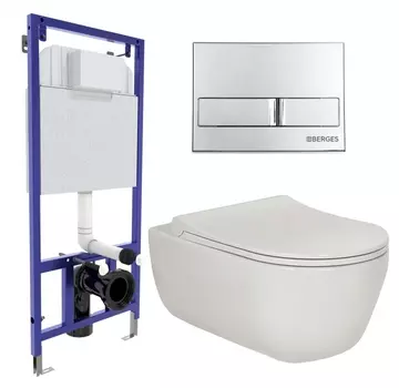 Комплект 3 в 1 инсталляция Berges Wasserhaus Novum L3 + Унитаз подвесной Berges Wasserhaus Ego XL 082118 + кнопка хром