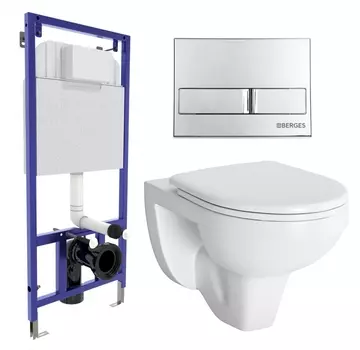 Комплект 3 в 1 инсталляция Berges Wasserhaus Novum L3 + Унитаз подвесной Berges Wasserhaus Gamma 081105 + кнопка хром