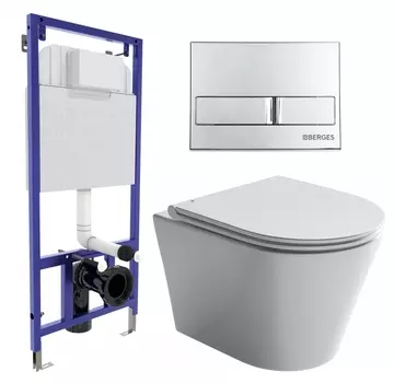 Комплект 3 в 1 инсталляция Berges Wasserhaus Novum L3 + Унитаз подвесной Ceramica Nova Forma CN3011 + кнопка хром