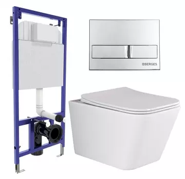 Комплект 3 в 1 инсталляция Berges Wasserhaus Novum L3 + Унитаз подвесной Ceramica Nova Metric Rimless CN3007 + кнопка хром