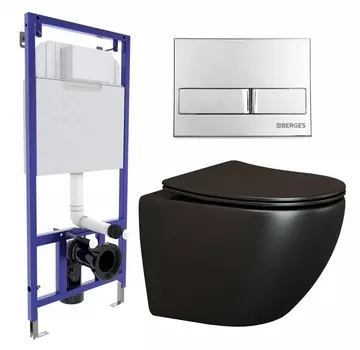 Комплект 3 в 1 инсталляция Berges Wasserhaus Novum L3 + Унитаз подвесной Ceramica Nova Metropol CN4002MB + кнопка хром