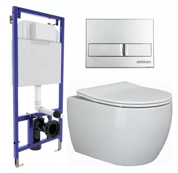 Комплект 3 в 1 инсталляция Berges Wasserhaus Novum L3 + Унитаз подвесной Ceramica Nova Play CN3001 + кнопка хром