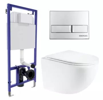 Комплект 3 в 1 инсталляция Berges Wasserhaus Novum L3 + Унитаз подвесной Enio Unico + кнопка хром