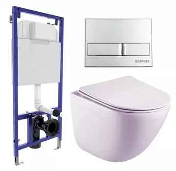 Комплект 3 в 1 инсталляция Berges Wasserhaus Novum L3 + Унитаз подвесной Esbano Lotus ESUPLOTUW + кнопка хром