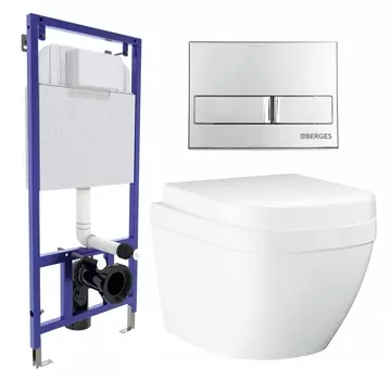 Комплект 3 в 1 инсталляция Berges Wasserhaus Novum L3 + Унитаз подвесной Grohe Euro Ceramic 39206000 + кнопка хром