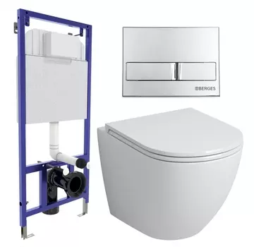 Комплект 3 в 1 инсталляция Berges Wasserhaus Novum L3 + Унитаз подвесной Grossman GR-4455S + кнопка хром