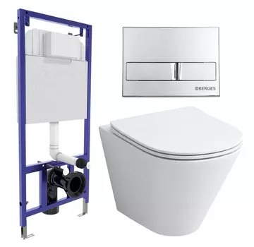 Комплект 3 в 1 инсталляция Berges Wasserhaus Novum L3 + Унитаз подвесной Grossman GR-4477S + кнопка хром