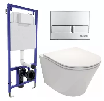 Комплект 3 в 1 инсталляция Berges Wasserhaus Novum L3 + Унитаз подвесной Jacob Delafon Rodin+ EDY102-00 + кнопка хром
