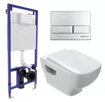 Комплект 3 в 1 инсталляция Berges Wasserhaus Novum L3 + Унитаз подвесной Jacob Delafon Struktura EDE102-00 + кнопка хром