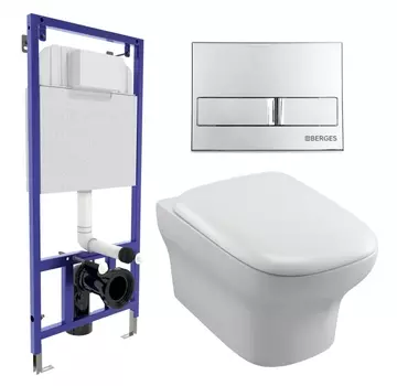 Комплект 3 в 1 инсталляция Berges Wasserhaus Novum L3 + Унитаз подвесной Jacob Delafon Vox EDM102-00 + кнопка хром