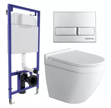 Комплект 3 в 1 инсталляция Berges Wasserhaus Novum L3 + Унитаз подвесной Owl 1975 Cirkel-H + кнопка хром