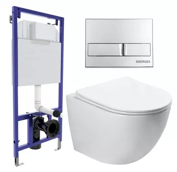 Комплект 3 в 1 инсталляция Berges Wasserhaus Novum L3 + Унитаз подвесной SantiLine SL-5005 + кнопка хром