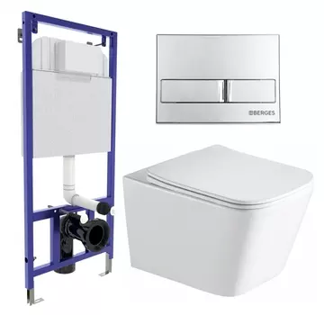 Комплект 3 в 1 инсталляция Berges Wasserhaus Novum L3 + Унитаз подвесной SantiLine SL-5007 + кнопка хром