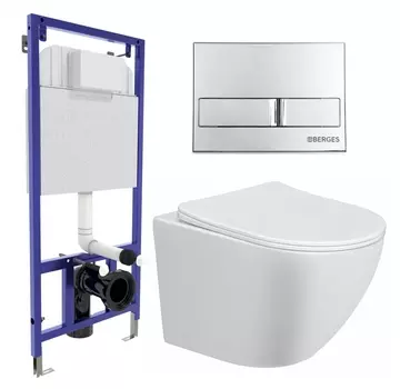 Комплект 3 в 1 инсталляция Berges Wasserhaus Novum L3 + Унитаз подвесной Taliente Amato AM25010 + кнопка хром