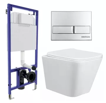 Комплект 3 в 1 инсталляция Berges Wasserhaus Novum L3 + Унитаз подвесной Taliente Correto CR25200 + кнопка хром
