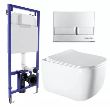 Комплект 3 в 1 инсталляция Berges Wasserhaus Novum L3 + Унитаз подвесной Vincea Form VT1-35 + кнопка хром
