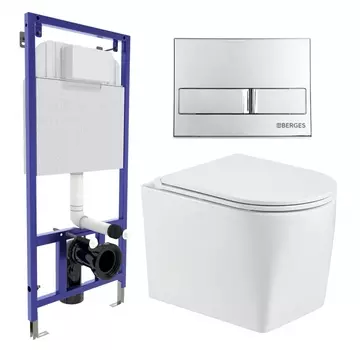 Комплект 3 в 1 инсталляция Berges Wasserhaus Novum L3 + Унитаз подвесной WeltWasser Nesenbach 004 GL-WT + кнопка хром