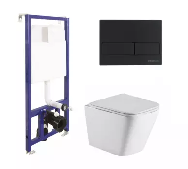 Комплект 3 в 1 инсталляция Berges Wasserhaus Novum + унитаз WeltWasser Gelbach 043 GL-WT + кнопка черная