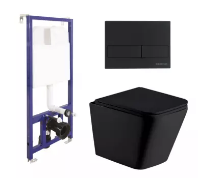 Комплект 3 в 1 инсталляция Berges Wasserhaus Novum + унитаз WeltWasser Gelbach 041 MT-BL + кнопка черная