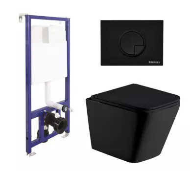 Комплект 3 в 1 инсталляция Berges Wasserhaus Novum + унитаз WeltWasser Gelbach 041 MT-BL + кнопка черная