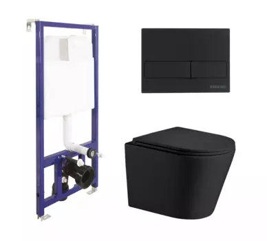 Комплект 3 в 1 инсталляция Berges Wasserhaus Novum + унитаз WeltWasser Salzbach 043 MT-BL + кнопка черная