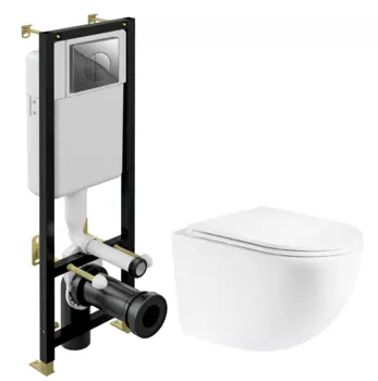 Комплект 3 в 1 инсталляция Cersanit Black + Унитаз подвесной Enio Unico + кнопка хром