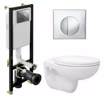Комплект 3 в 1 инсталляция Cersanit Black S-IN-BLACK-Cg-w + Унитаз подвесной Enio Ekos EN0170571 + кнопка хром