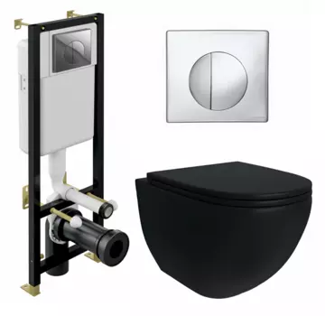 Комплект 3 в 1 инсталляция Cersanit Black S-IN-BLACK-Cg-w + Унитаз подвесной Enio Unico BL черный EN4105055 + кнопка хром