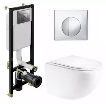 Комплект 3 в 1 инсталляция Cersanit Black S-IN-BLACK-Cg-w + Унитаз подвесной Enio Unico Tornado EN2105073 + кнопка хром