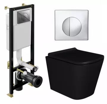 Комплект 3 в 1 инсталляция Cersanit Black S-IN-BLACK-Cg-w + Унитаз подвесной Enio Binario BL черный EN4180225 + кнопка хром